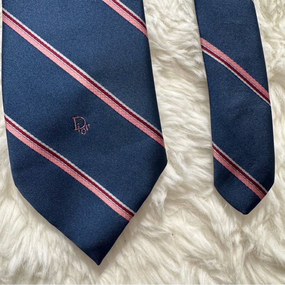 Christian Dior Navy and Light Pink Striped Tie - Picture 4 of 10